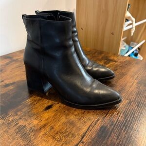 RUDSAK Black Leather Pointed Ankle Boots with Block Heel